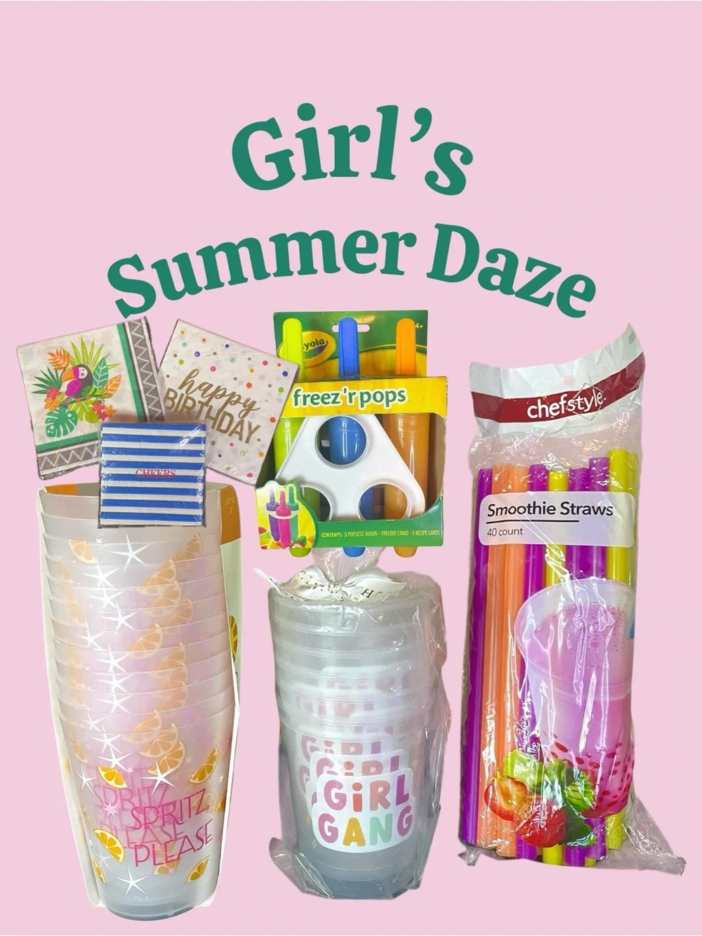 Summer Daze Bundle Cool Girl Cups Smoothie Straws Popsicle Mold Napkins NIP